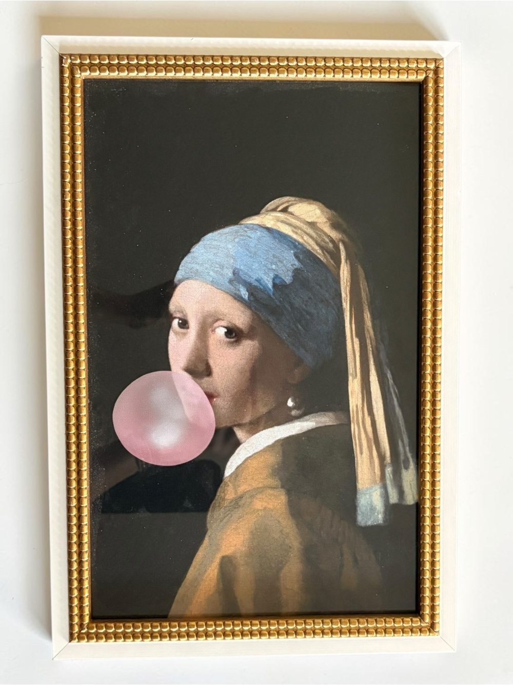 Vermeer Girl With The Pearl Earring Framed Pop Art  Print 18”x12”. Bubble Gum